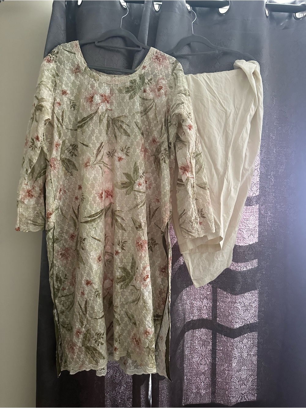 Pakistani Floral Print Green & Pink Women's Dress with shalwar